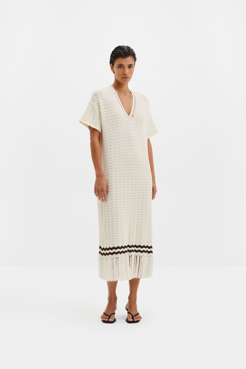 KIRA KNITTED FRINGE MIDI DRESS