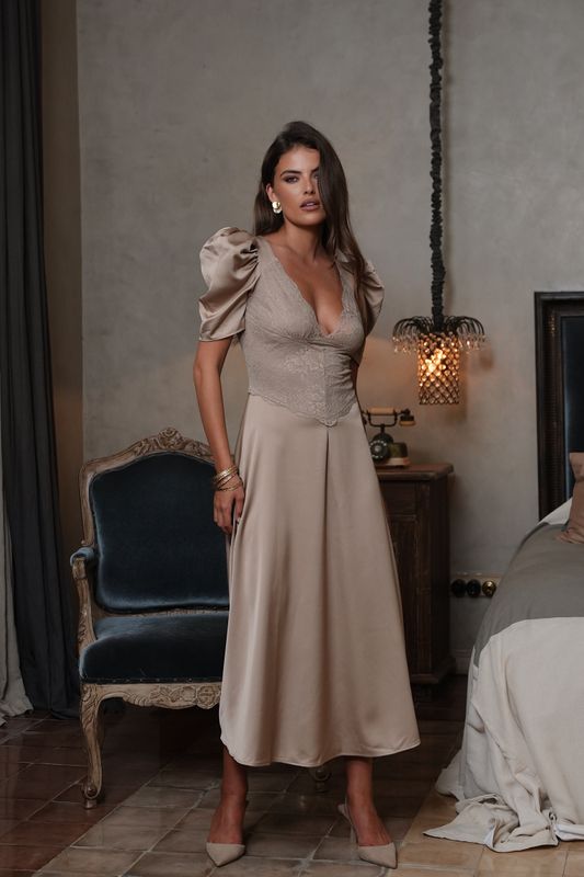 FRANCIS LACE MIDI DRESS Taupe