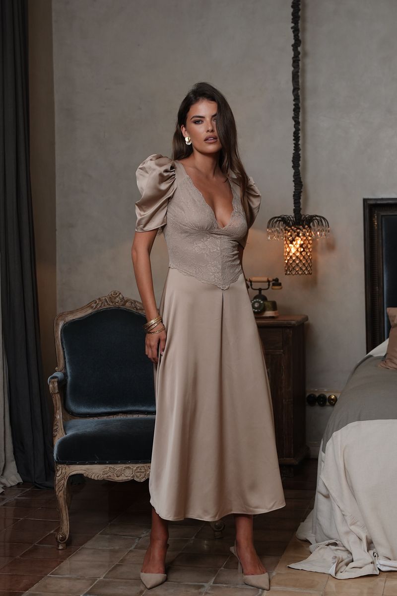 FRANCIS LACE MIDI DRESS Taupe