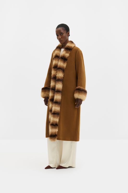 ANOUK YVE FAUX FUR WOOL COAT Camel